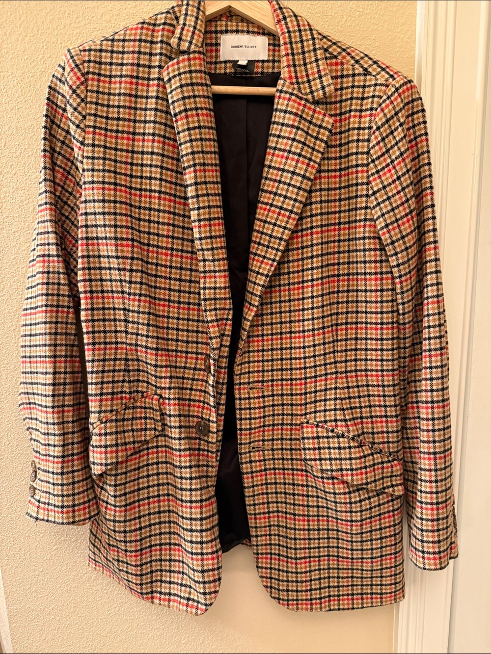 Current Elliot Blazer Sz 2 Plaid Houndstooth Brown Black Soft Jacket Date Career